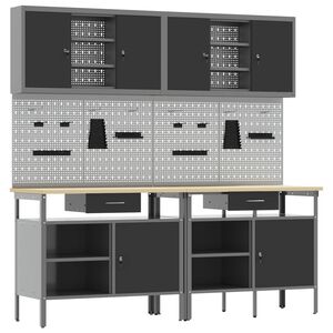 vidaXL Komplet delovne mize 8 pcs Rdeča in siva Pra&scaron;no lakirano jeklo