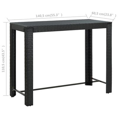 vidaXL Vrtna barska miza črna 140,5x60,5x110,5 cm poli ratan