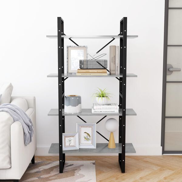 vidaXL Knjižna omara 4-nadstropna betonsko siva 80x30x140cm iverna pl.