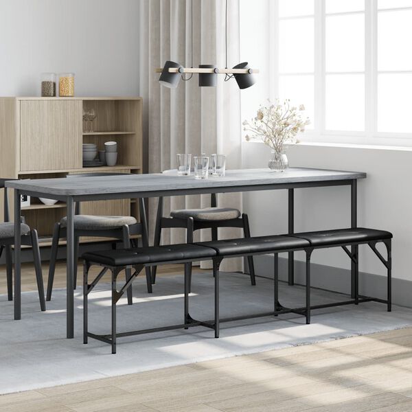 vidaXL Jedilna klop črna 186x32x45 cm jeklo in umetno usnje