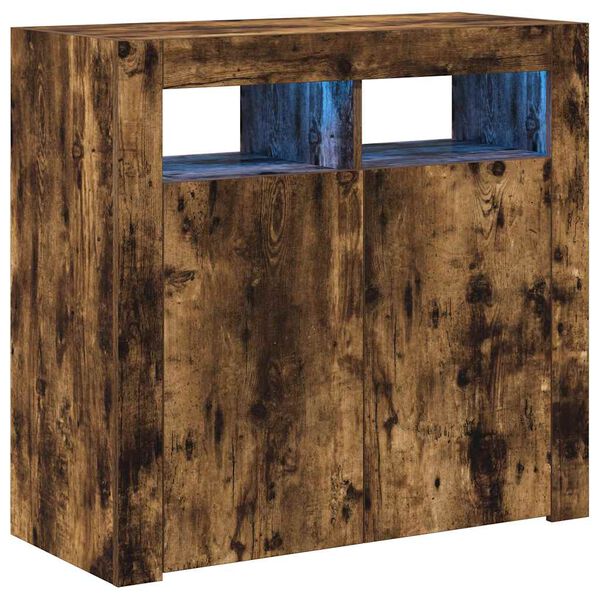 vidaXL Komoda z LED lučkami dimljen hrast 80x35x75 cm