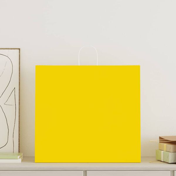 vidaXL Papirnate vrečke 50 kosov z ročaji rumena 54x15x49 cm