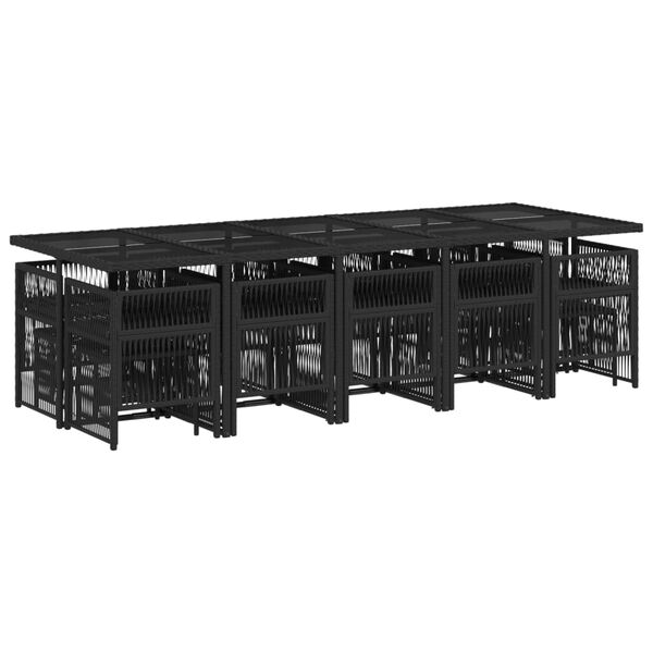 vidaXL Vrtna jedilna garnitura 15-delna z blazinami črn poli ratan