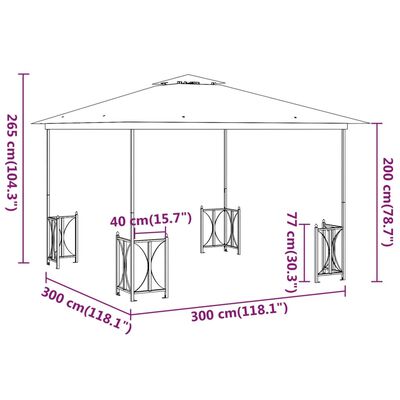 vidaXL Paviljon s stranicami in dvojno streho 3x3 m taupe