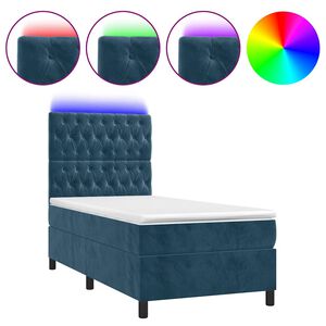 vidaXL Box spring postelja z vzmetnico LED temno modra 90x190 cm žamet