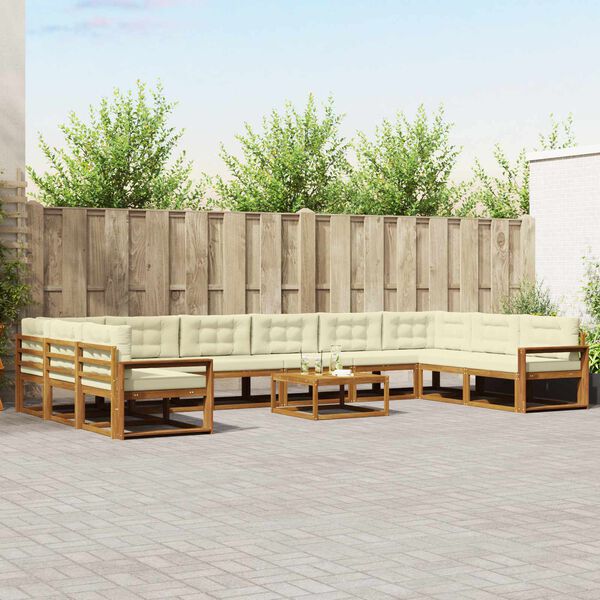 vidaXL Zunanja garnitura za sedenje 11 pcs Naravna in smetana