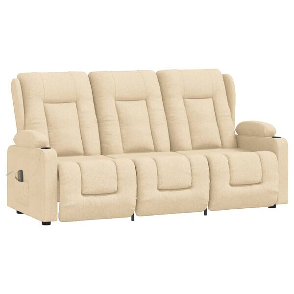 vidaXL Masažni trosed z držali za skodelico krem blago