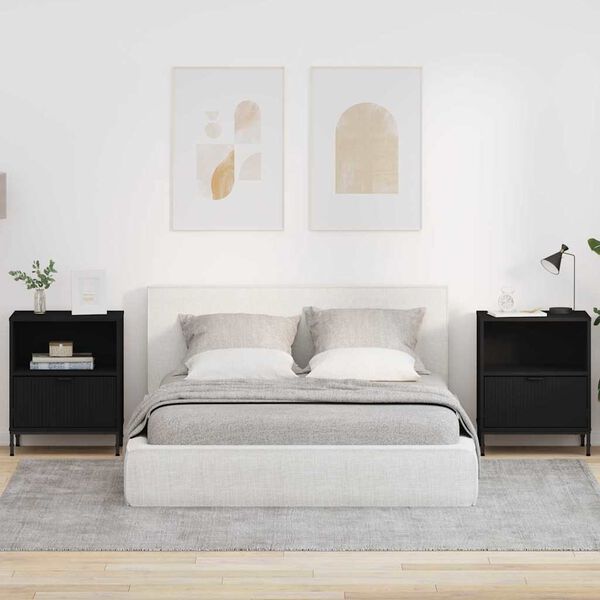 vidaXL Nočna omarica 2 pcs Črna 49 x 36 x 61 cm Konstruiran les