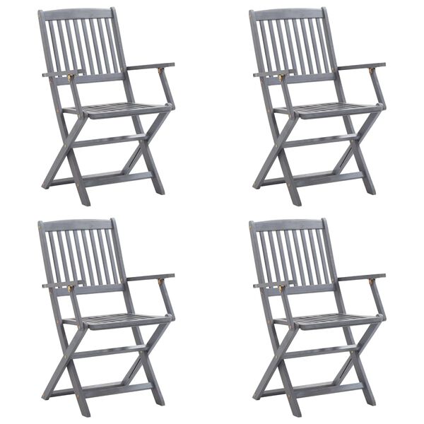 vidaXL Zložljivi vrtni stoli 4 kosi z blazinami trden akacijev les