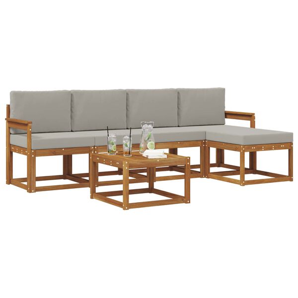 vidaXL Zunanja garnitura za sedenje 6 pcs Naravna in svetlo siva