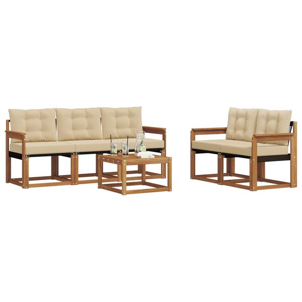 vidaXL Zunanja garnitura za sedenje z blazino 6 pcs Naravna in bež