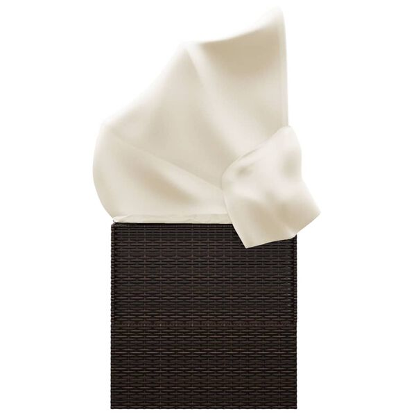 vidaXL Zunanji počivalnik s streho in blazinami rjav poli ratan