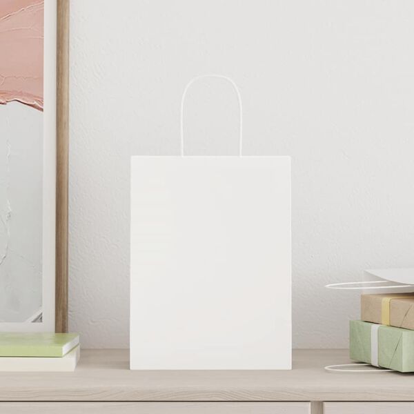 vidaXL Papirnate vrečke 250 kosov z ročaji bela 21x11x28 cm