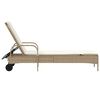 vidaXL Vrtni ležalnik s kolesi in blazino bež poli ratan