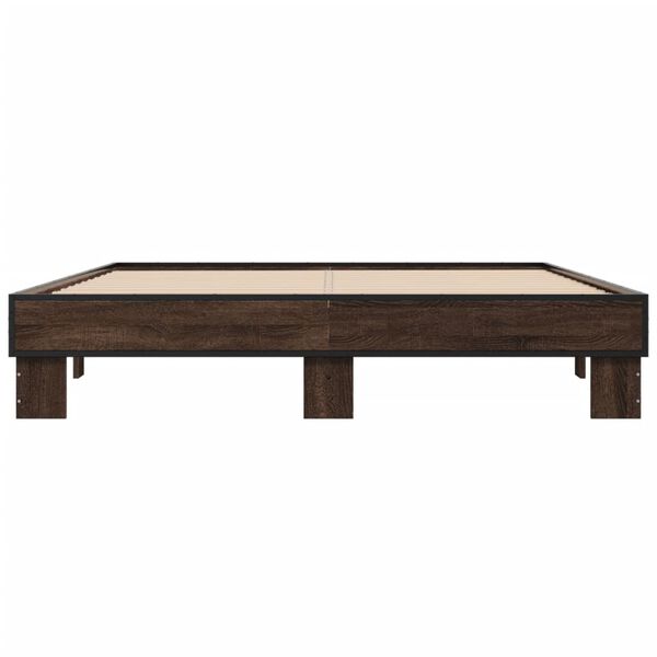 vidaXL Posteljni okvir rjav hrast 150x200 cm inženirski les in kovina