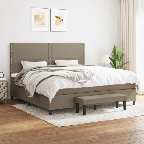 vidaXL Box spring postelja z vzmetnico taupe 200x200 cm blago