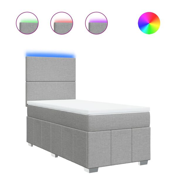vidaXL Box spring postelja z vzmetnico svetlo siva 90x190 cm blago