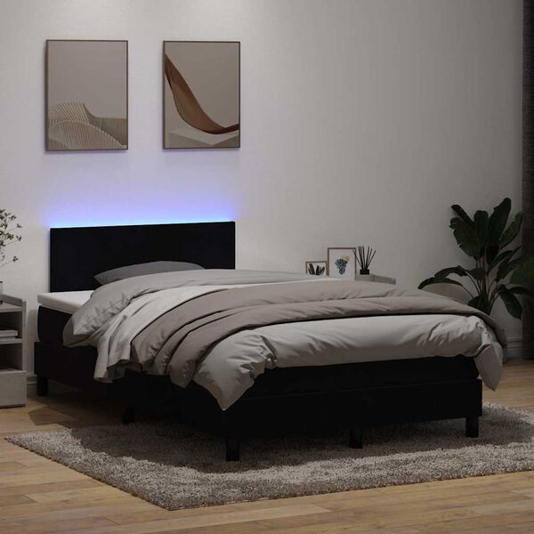vidaXL Box spring postelja z vzmetnico LED črna 120x210 cm žamet