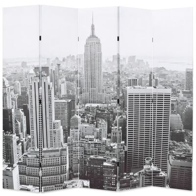 vidaXL Zložljiv paravan 200x170 cm New York podnevi črn in bel