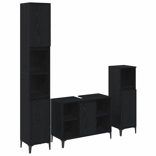 vidaXL Komplet pohi&scaron;tva za kopalnico 3 pcs Črni hrast Konstruiran les