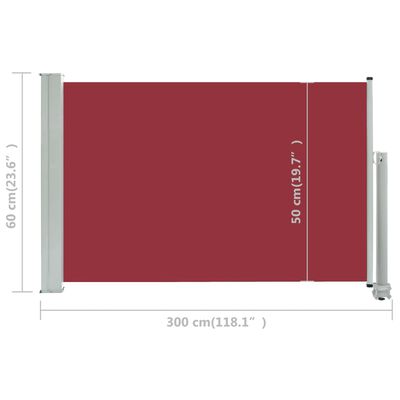 vidaXL Zložljiva stranska tenda za teraso 60x300 cm rdeča