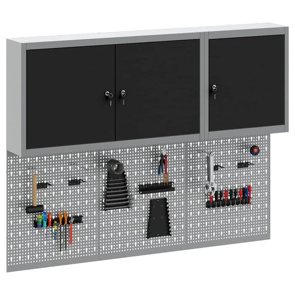 vidaXL Komplet orodnih omar s polico 5 pcs Črna Pra&scaron;no lakirano jeklo