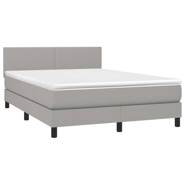 vidaXL Box spring postelja z vzmetnico LED svetlo siva 140x190cm blago