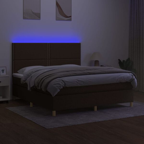 vidaXL Box spring postelja z vzmetnico LED temno rjava 180x200cm blago