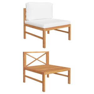 vidaXL Srednji kavč s krem blazinami trdna tikovina