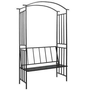 vidaXL Vrtni obok s klopjo črne barve 128x50x207 cm železo