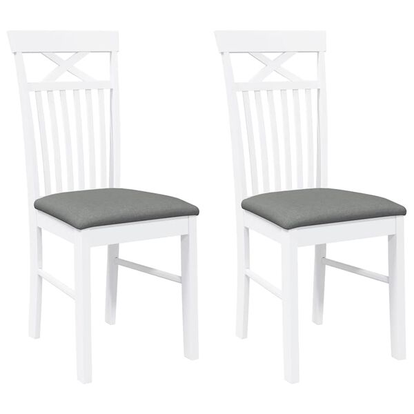 vidaXL Jedilni stoli z blazinami 2 kosa bele masivne lesene gume