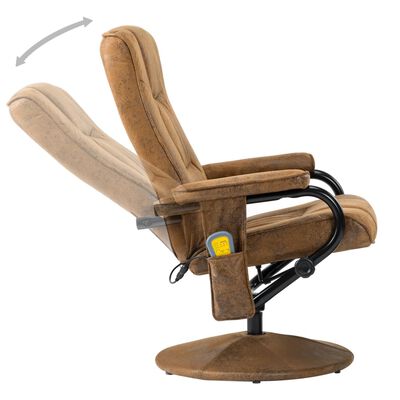 vidaXL Masažni stol s stolčkom za noge rjavo umetno semiš usnje