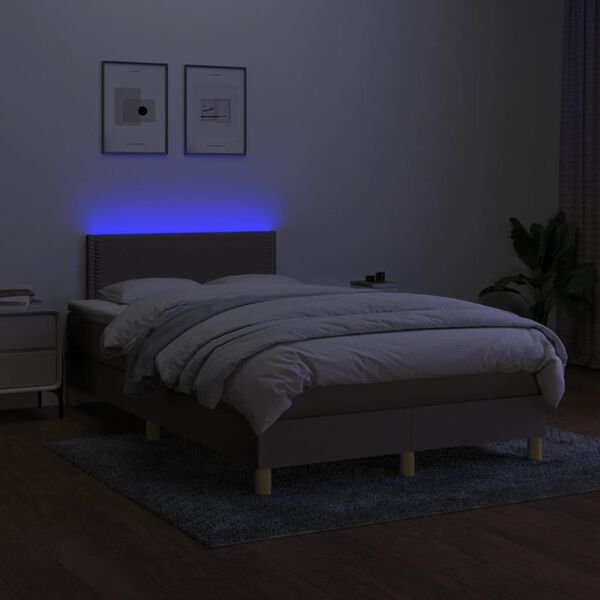vidaXL Box spring postelja z vzmetnico LED taupe 120x190 cm blago