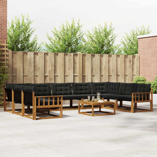 vidaXL Zunanja garnitura za sedenje z blazino 10 pcs Naravna in črna