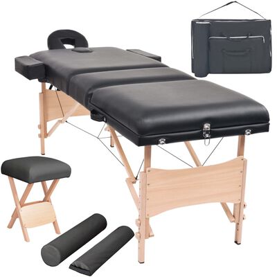 vidaXL 3-conska zložljiva masažna miza in stolček debeline 10 cm črna