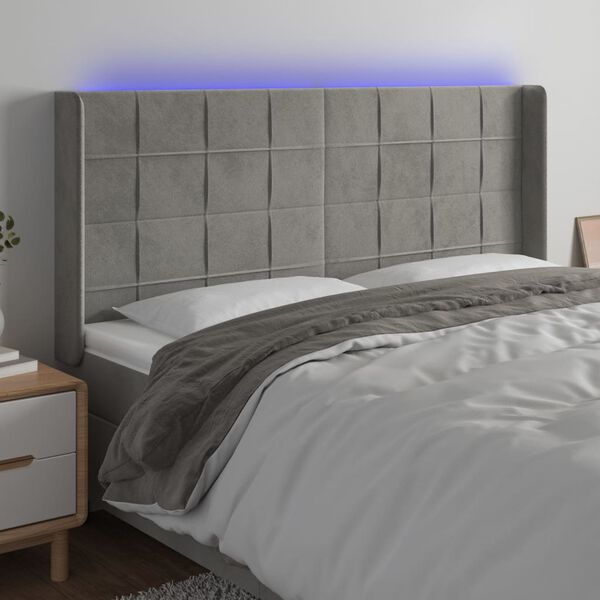 vidaXL LED posteljno vzglavje svetlo sivo 183x16x118/128 cm žamet