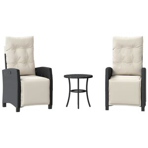 vidaXL Bistro garnitura 3-delna z blazinami črn poli ratan