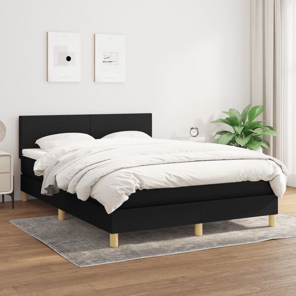 vidaXL Box spring posteljni z vzmetnico črn 140x190 cm blago