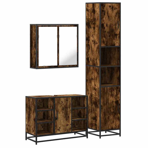 vidaXL Kopalni&scaron;ka garnitura 3-delna dimljeni hrast inženirski les