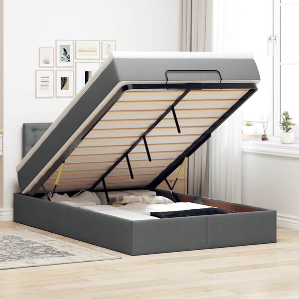 vidaXL Otomanska postelja z vzmetnico & LEDs temno siva 120x190 cm