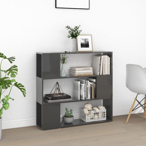 vidaXL Knjižna omara za razdelitev prostora sijaj siva 100x24x94 cm