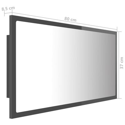 vidaXL LED kopalniško ogledalo visok sijaj sivo 80x8,5x37 cm