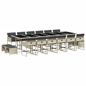 vidaXL Vrtna jedilna garnitura 17-delna z blazinami siv poli ratan
