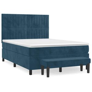 vidaXL Box spring postelja z vzmetnico temno modra 140x190cm žamet