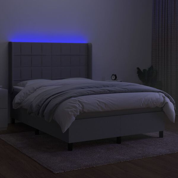 vidaXL Box spring postelja z vzmetnico LED sv. siva 140x200 cm blago