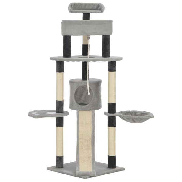 vidaXL Mačje drevo s praskalniki iz sisala 145 cm sivo