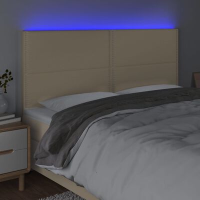 vidaXL LED posteljno vzglavje krem 180x5x118/128 cm blago