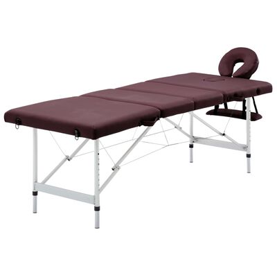 vidaXL Zložljiva masažna miza 4-conska aluminij vinsko vijolična