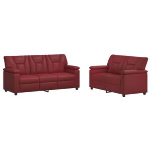 vidaXL Kavčna garnitura 2 pcs Vinorodna rdeča Umetno usnje