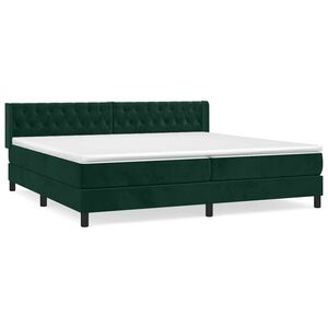 vidaXL Box spring postelja z vzmetnico temno zelena 200x200 cm žamet